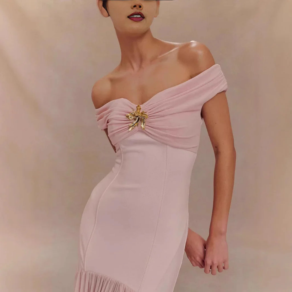 Women Pink Off the Shoulder Maxi Dress Bodycon Party