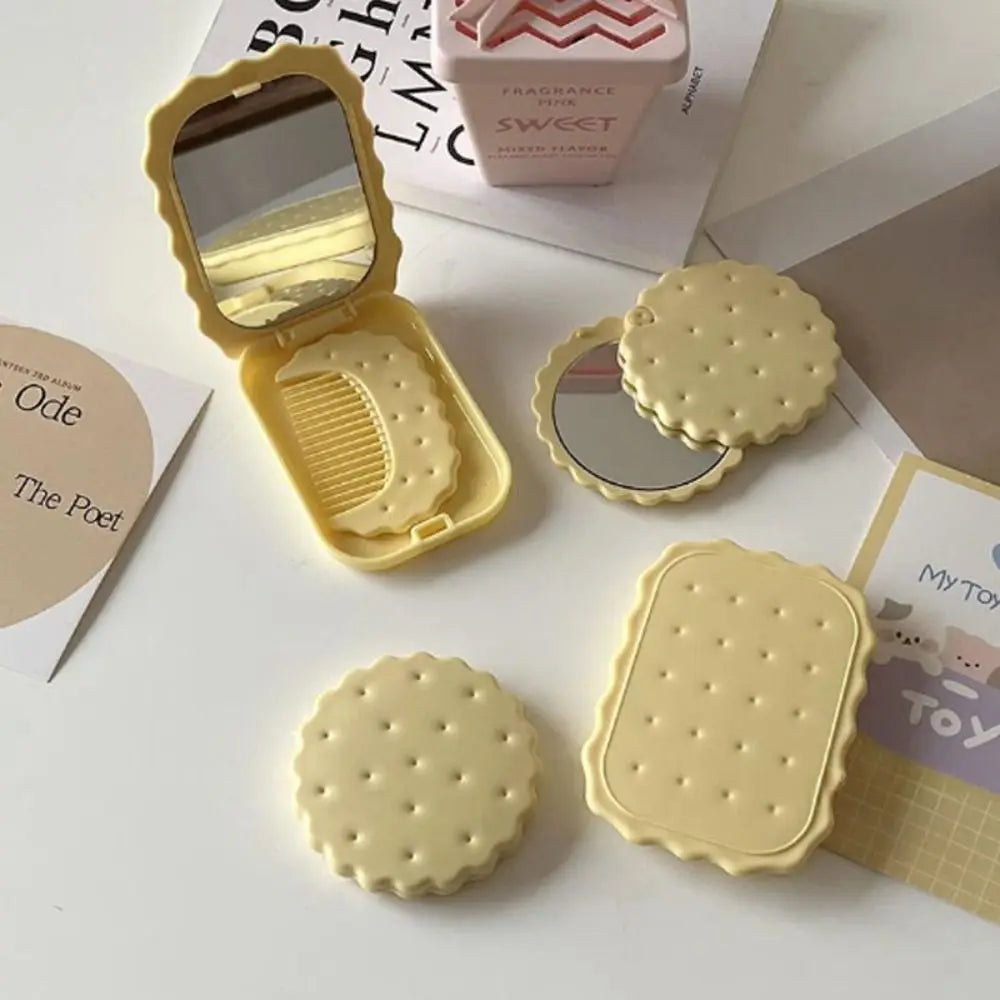 Cheese Biscuit Design Pocket Mirror Portable Foldable Mini Makeup Mirror