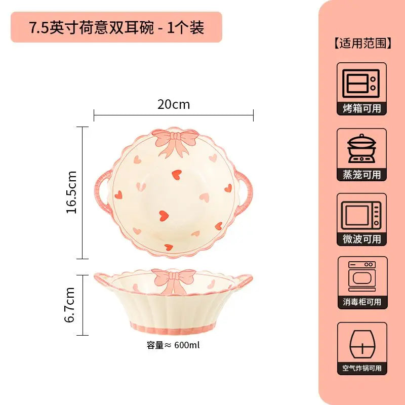 Ceramic Lovely Bow Wave Lace Ceramic Heart Plate