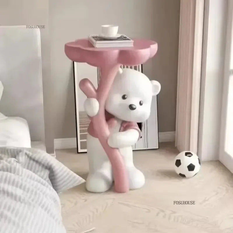 Cute Cartoon Bear Hug Flowers Landing Side Tables Living Room Bedroom Creative Table Home Decoration