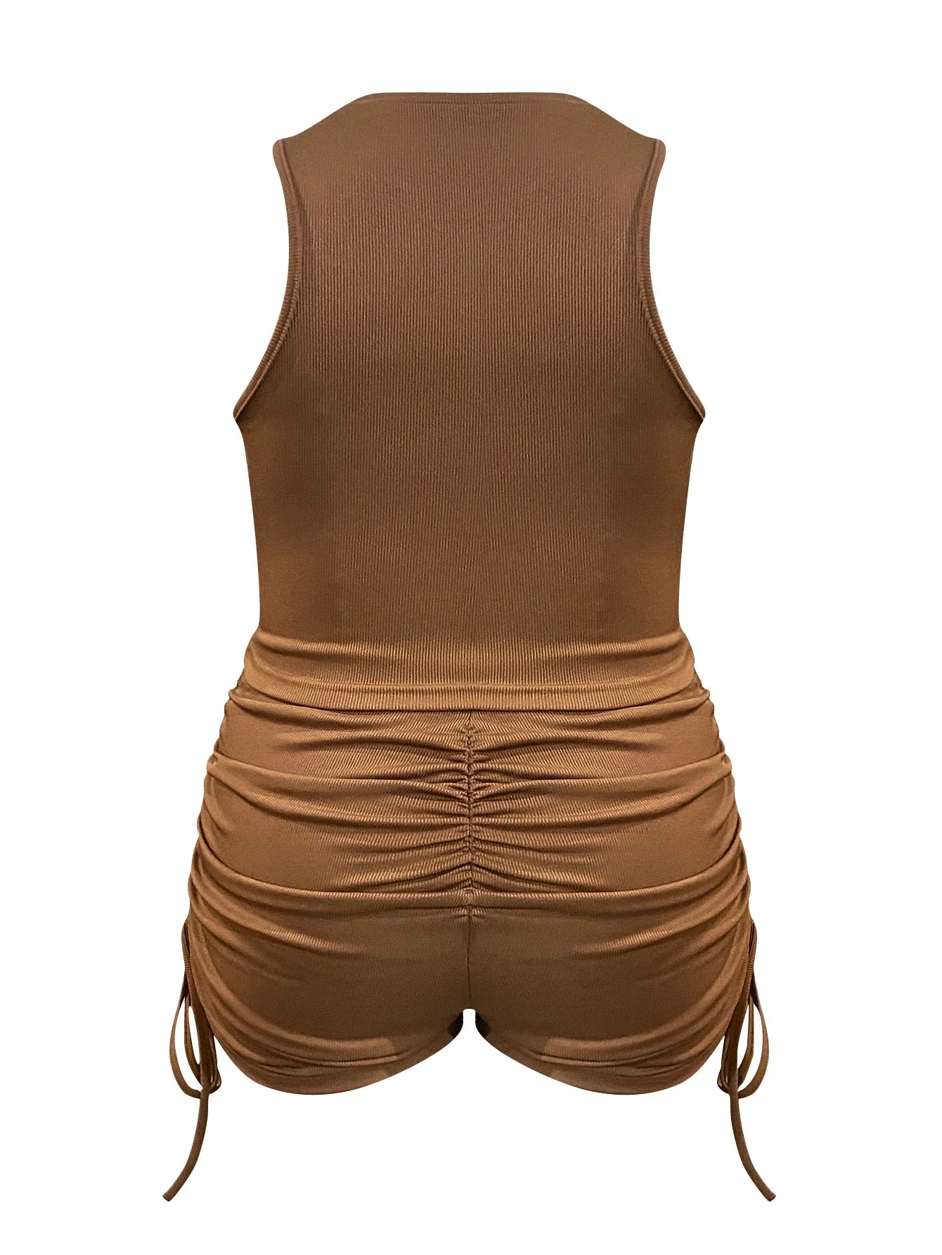 Plus Size Rib Knit Ruched Drawstring Shorts Set Summer High Elasticity Women's Set Tank Top and Ruched Shorts Two Piece Set