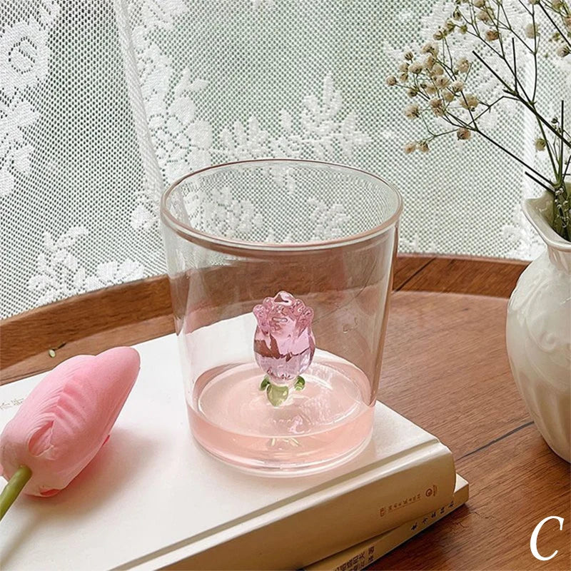 Cute Creative 3D Glass Cups Transparent Mugs With Handle