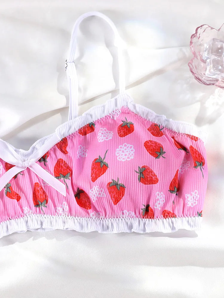 Fruit Ruffle Two Piece Suit Print Low Waist Women Swimwear