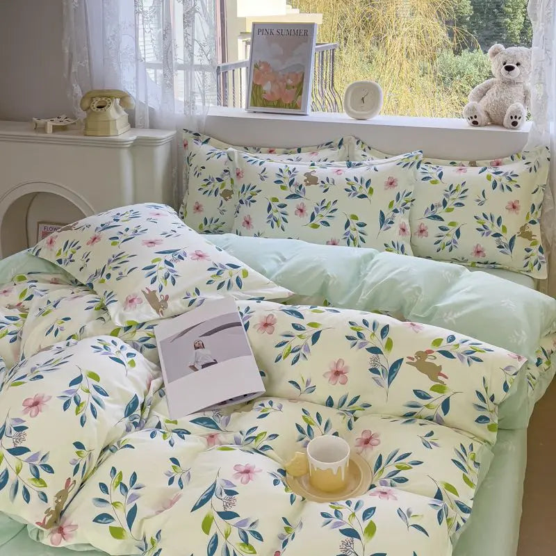 Cute Bedding Set Soft Ins Single Double Size Duvet Cover Flat Sheet Pillowcase Girls Home Totel Bed Linens