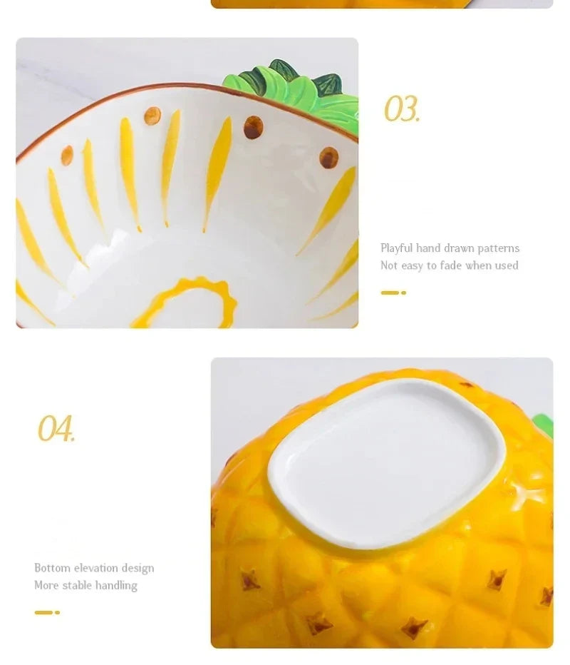 Hand Painted Fruit Shape Cute Fruit Salad Plate Creative Ceramic Bowl Pineapple Strawberry Lemon Ceramic Cutlery