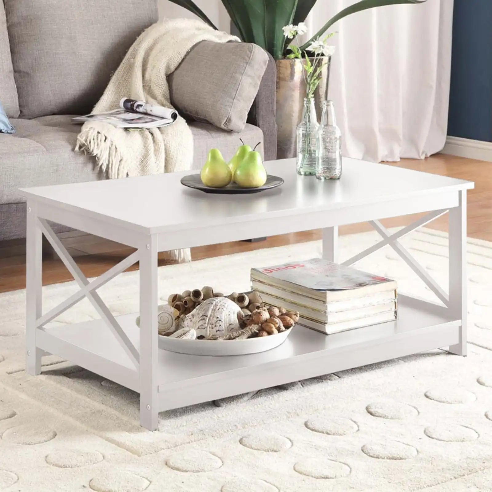 Oxford Coffee Table with Shelf, Transitional & Coastal Style,Two Tiers of Spacious Shelving