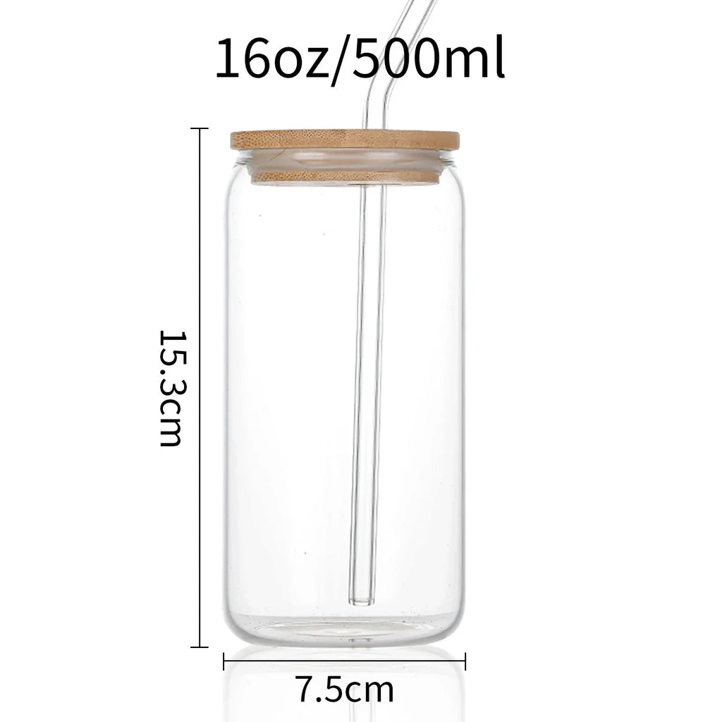 Cute Bow Glass Cup Tumbler Mason Jar Shaped With Lids & Straw