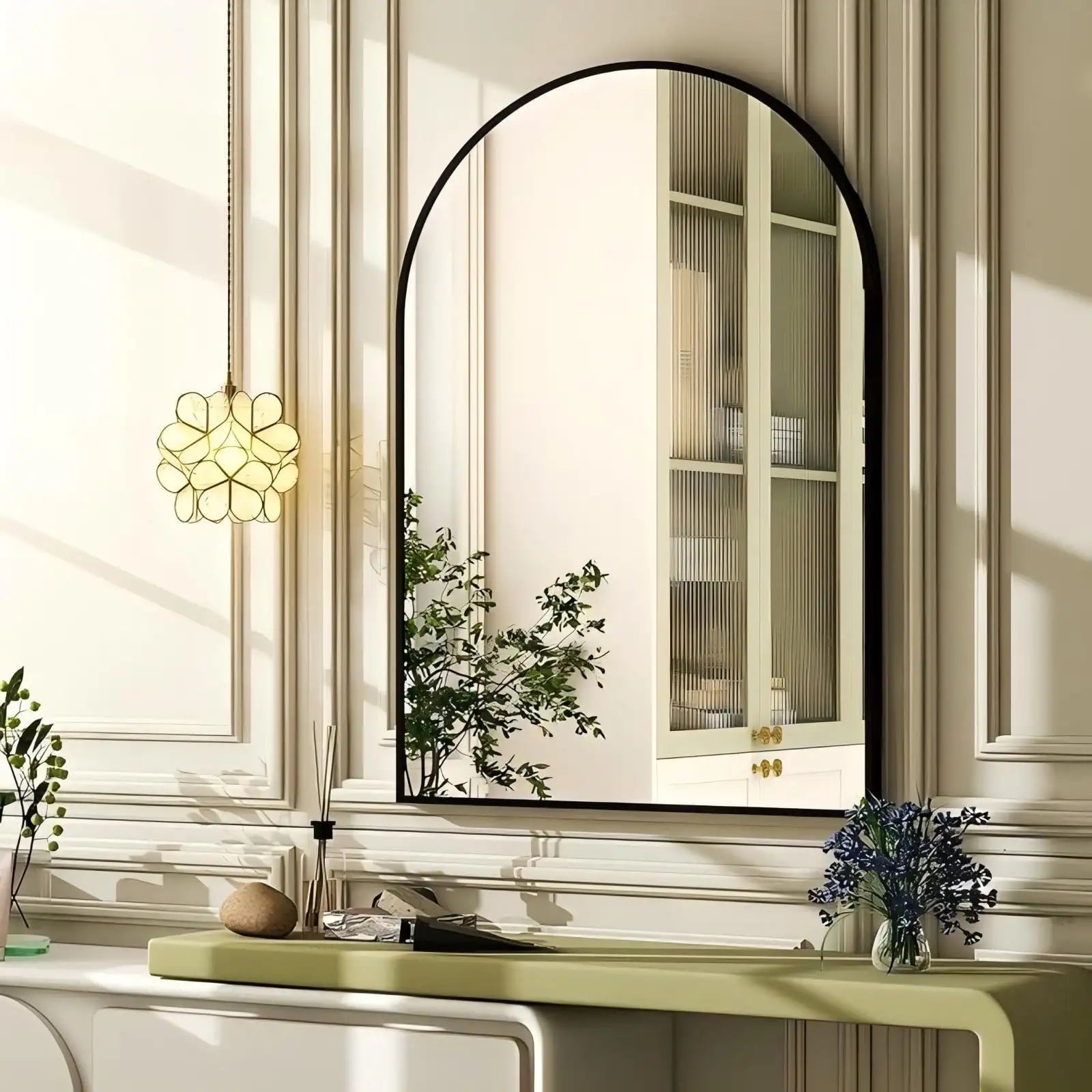 Wall Mounted Vanity Mirror with Aluminum Alloy Frame, Black 16" x 24" Arch Bathroom