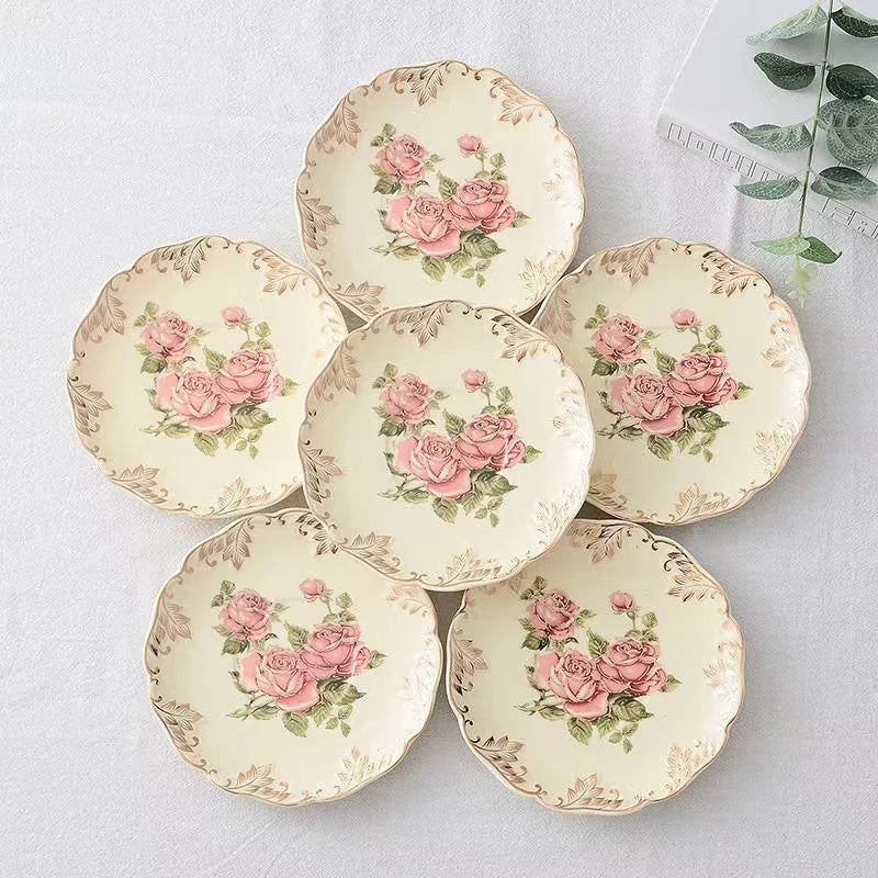 Rose Flower Hand Painted Cup Saucer Dish Kitchenware