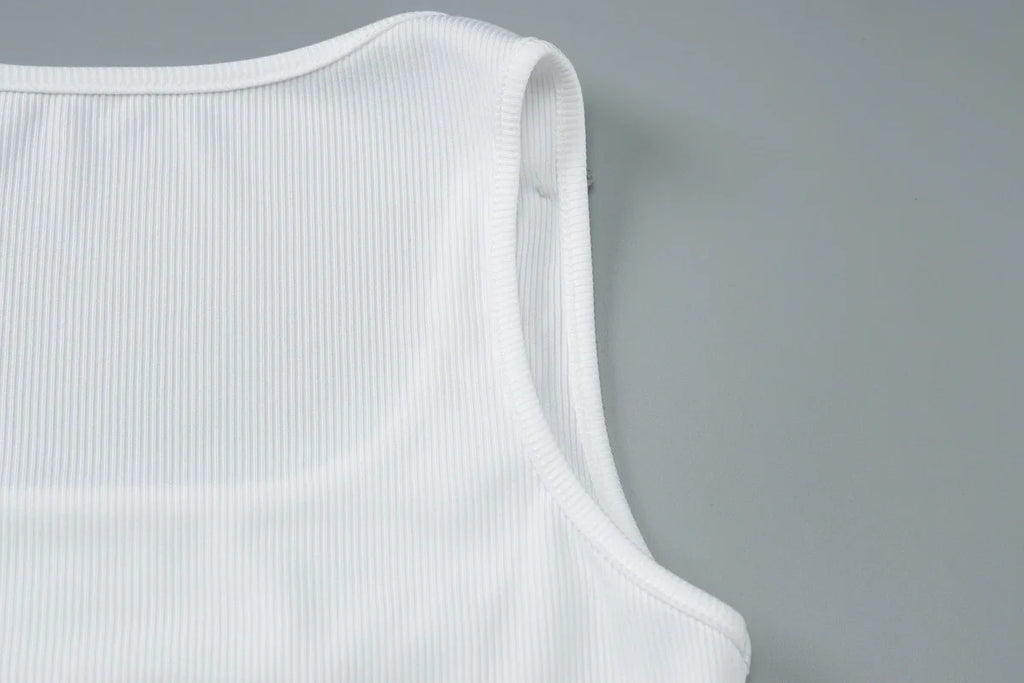 Ribbed Sleeveless Water Droplets Diamond Decorated Tank Sexy Casual Bodycon Top Party Club Streetwear Spring Summer