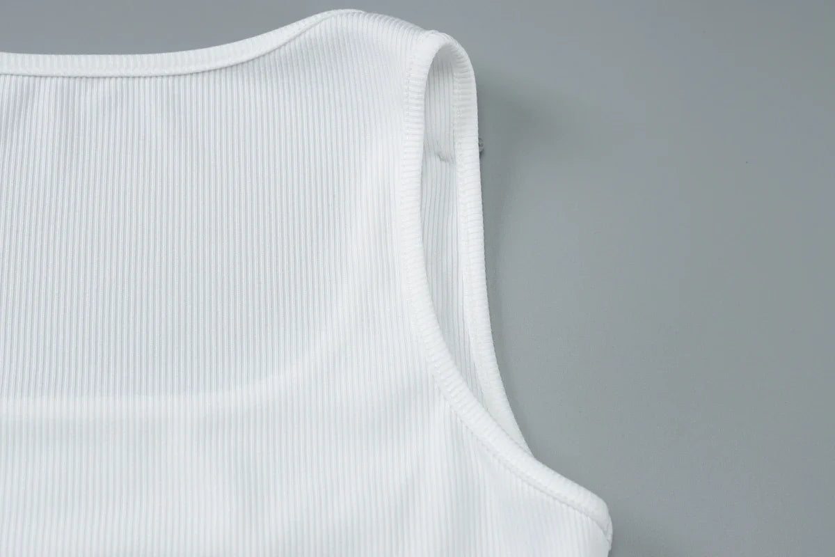 Ribbed Sleeveless Water Droplets Diamond Decorated Tank Sexy Casual Bodycon Top Party Club Streetwear Spring Summer