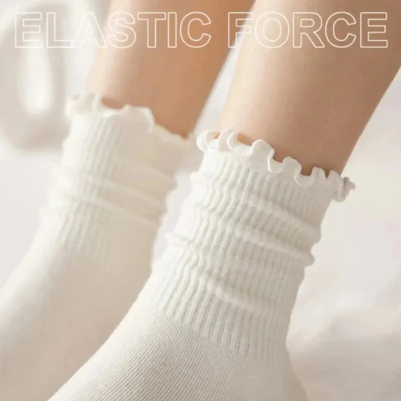 Pairs Lot Socks for Women Ruffle Middle Tube Ankle Short Breathable Black White Set Spring Autumn