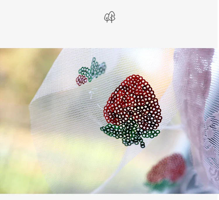 French Pink Lace Cute Strawberry Sequin Lace Curtains