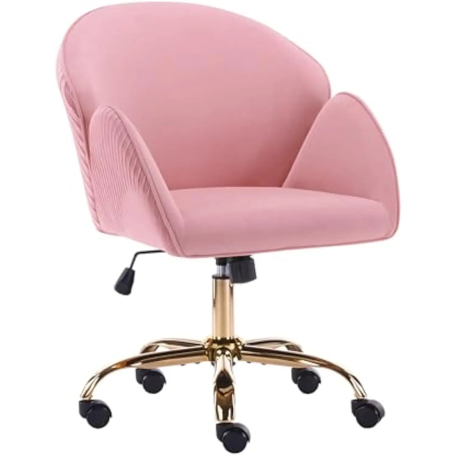 Velvet Home Office Desk Chair with Gold Wheels, Cute Vanity Chair, Modern Swivel Desk Chair with Back, Upholstered Tufted