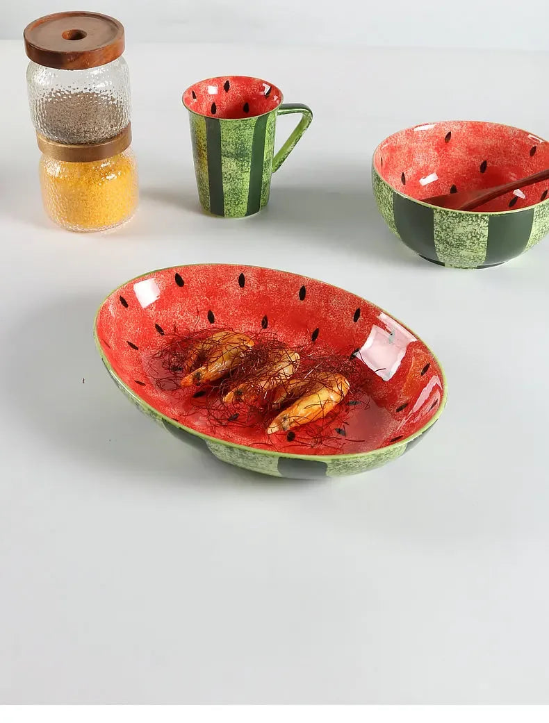 Watermelon Ceramic Cute Hand-painted Tableware Underglaze Color Fruit Shaped Bowl