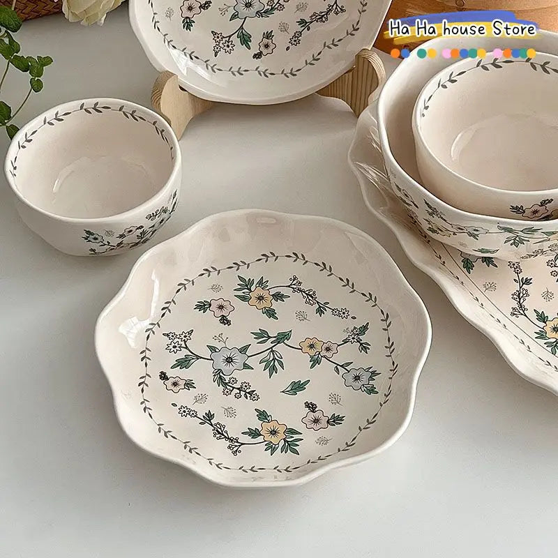 Ceramic Floral Bowl Plate Set