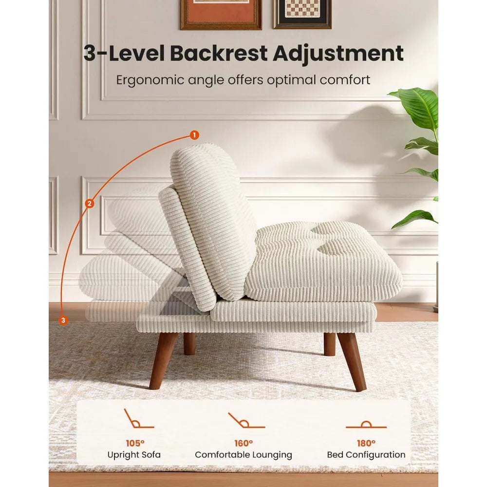 Futon Sofa Bed with Adjustable Backrest & Armrests, Convertible Futon Sofa Couch for Small Spaces, Living Room or Office