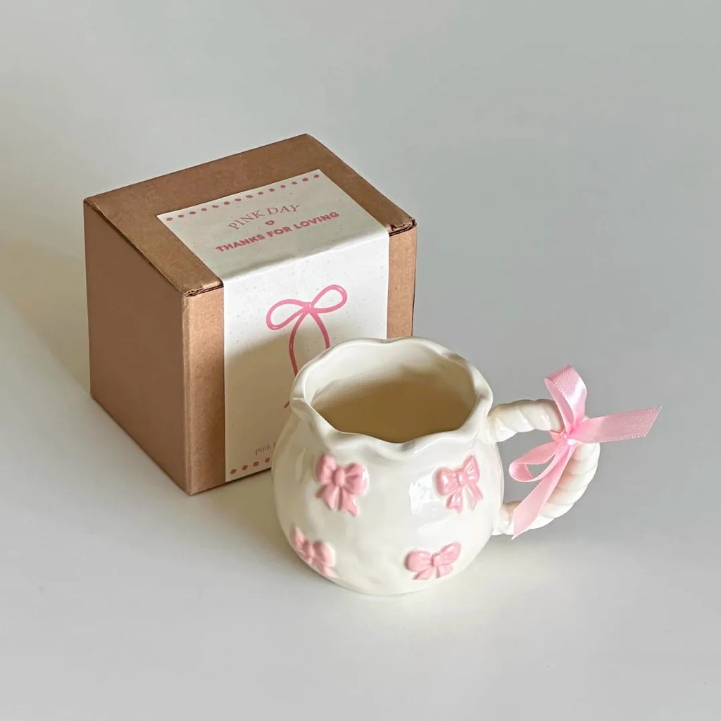 Simple Luxury Handmade Irregular Pink Three-Dimensional Bow Art Ceramic Cups