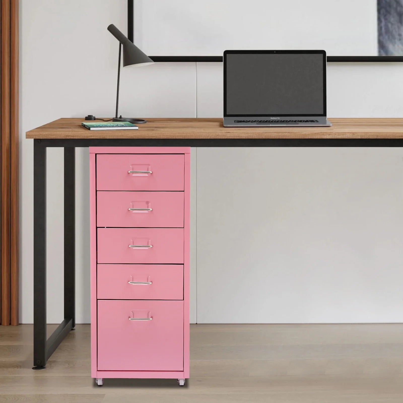 Tall Pink File Cabinet on Wheels 5-Drawer Storage Cabinet Home Furniture for Kitchen, Bedroom, Office, Study | 27 Inch