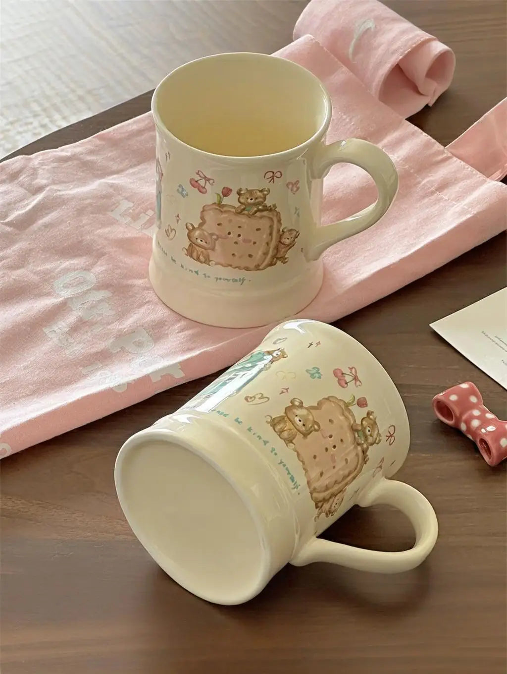 Little Bear Biscuits Ceramic Mug Cute Hand-drawn Cream Style Tea/Coffee Cup