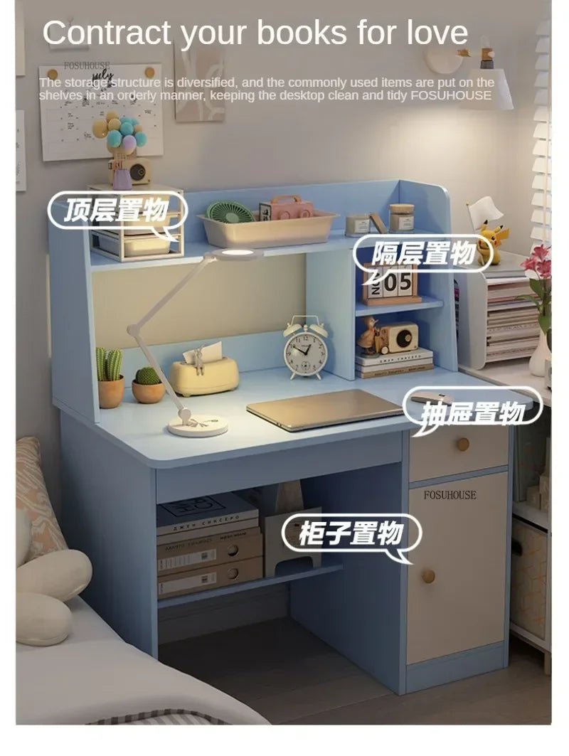 Girl Pink Bookshelf and Bookcase Integrated Study Desk with Storage Gaming Table Modern Office Furniture