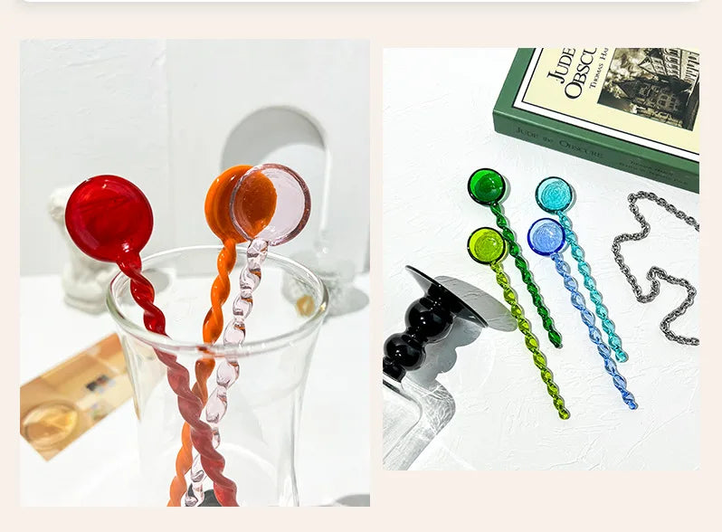 Glass Scoops with Long Handle Colorful and Cute Teaspoon Kitchen Accessories