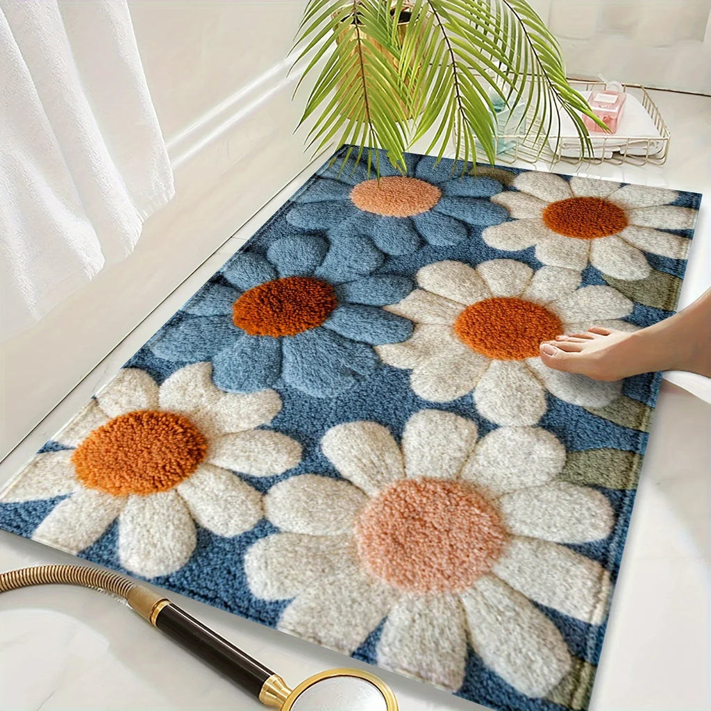 Daisy Pattern Bedroom Flannel Carpet Non-Slip Laundry Room Bedroom Kitchen Entryway Home Decoration