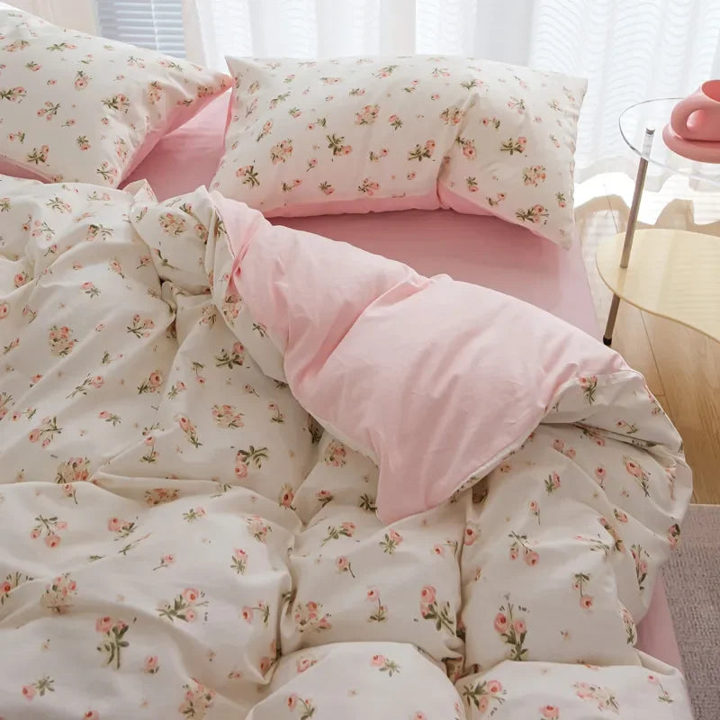Pink Bedding Set Twin Full Queen Duvet Cover Girls Floral Bed Flat Sheet Pillowcase