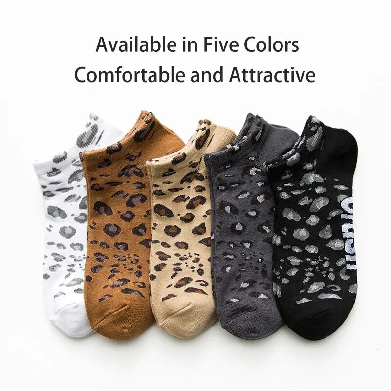 Women's Seasonal Fashionable and Trendy Leopard Print Cotton Sweat-absorbing and Comfortable Sports Low Top Socks