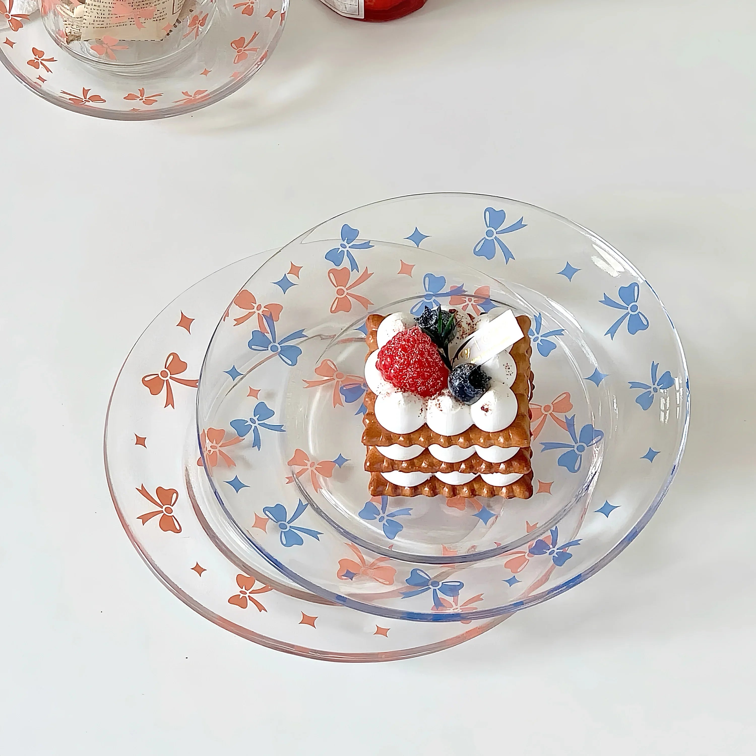 Pink and Blue Bow Glass Plate Plate
