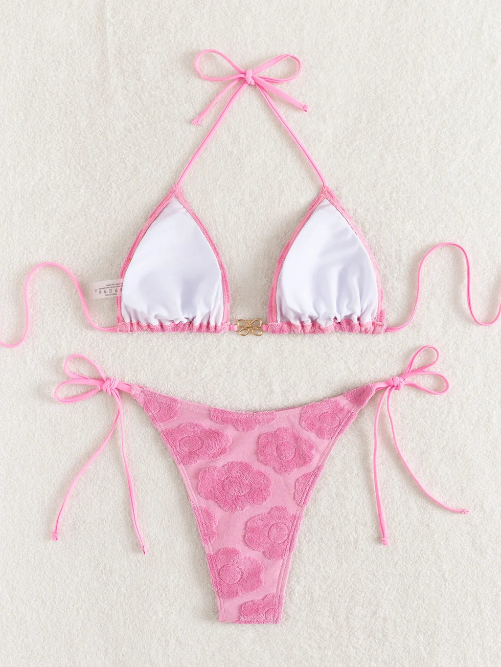 Sexy Pink Bikinis Sets Women Halter Push Up Bra Tie Side Thong Swimsuit Brazilian Beach Bandage Bathing Suit Micro Swimwear