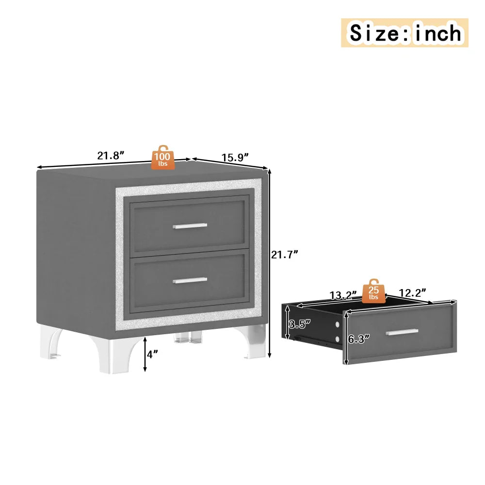 Three -Piece Upholstered Platform Bed Set with LED Lights and Nightstands Pink Velvet Foam-Filled Elegance & Ambiance Easy