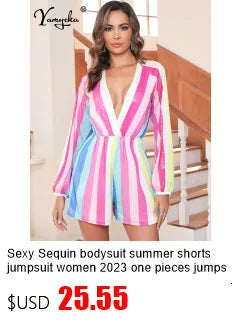 Sexy See Through Rhinestone Jumpsuit Women Pants Summer Bodycon Romper Jumpsuit Woman Long Sleeve