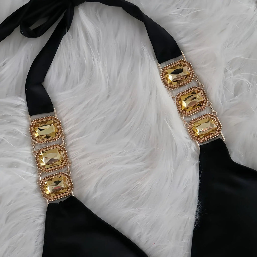 Sexy Rhinestone Bikini Set Women Luxury Pink Crystal Diamond Push Up Bandage Thong Swimsuit