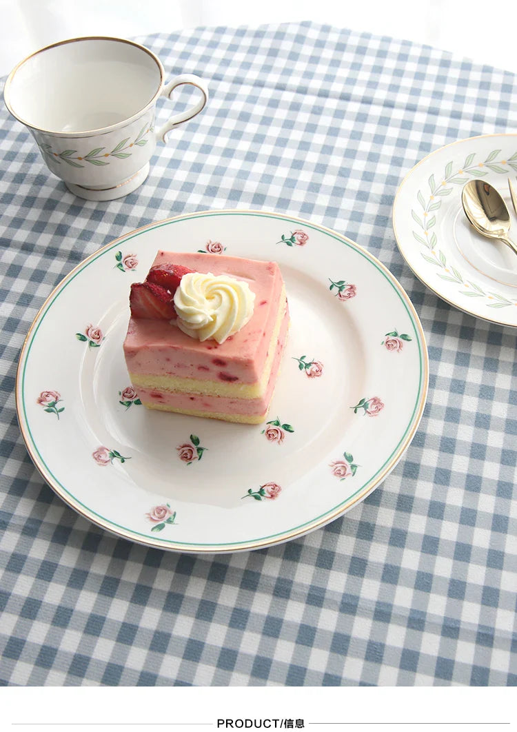 Floral Luxury Ceramic Teapot, Cup, Dessert Plate