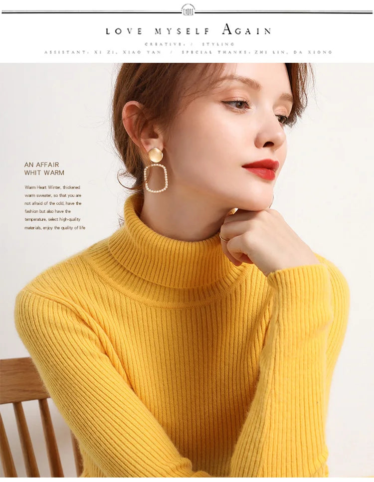 Women Fall Turtleneck Sweater Knitted Soft Pullovers Cashmere Jumpers Basic Soft Sweaters For Women Autumn Winter