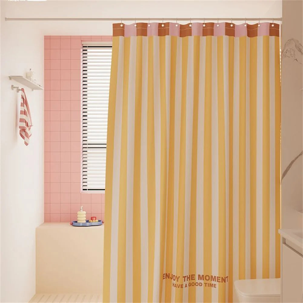 Dopamine Thickened Striped Shower Curtain Waterproof Set Mildew-Proof Bathroom Curtain Partition Hanging Curtain Bath Shower