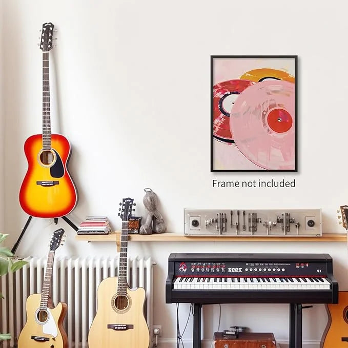 Retro Vinyl Rotation Art - Pink Record Disc Trio Frameless Decorative Painting for Music Lover's Wall