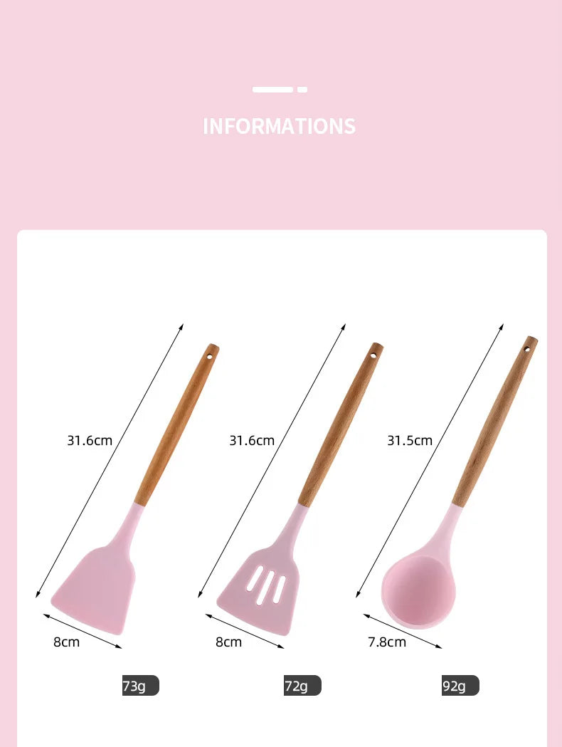 Food Grade Silicone Kitchenware Cooking Tools Cookware Set High Temperature Spatula Spoon Anti-scald Kitchen Tools