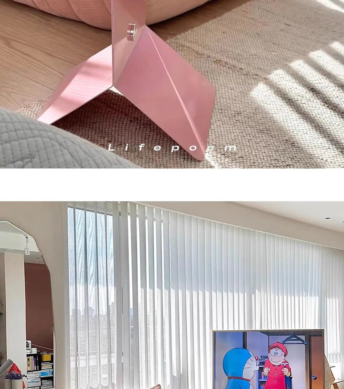 Y2K Pink Side Table - Dopamine Aesthetic Bedside Table with Magazine Rack