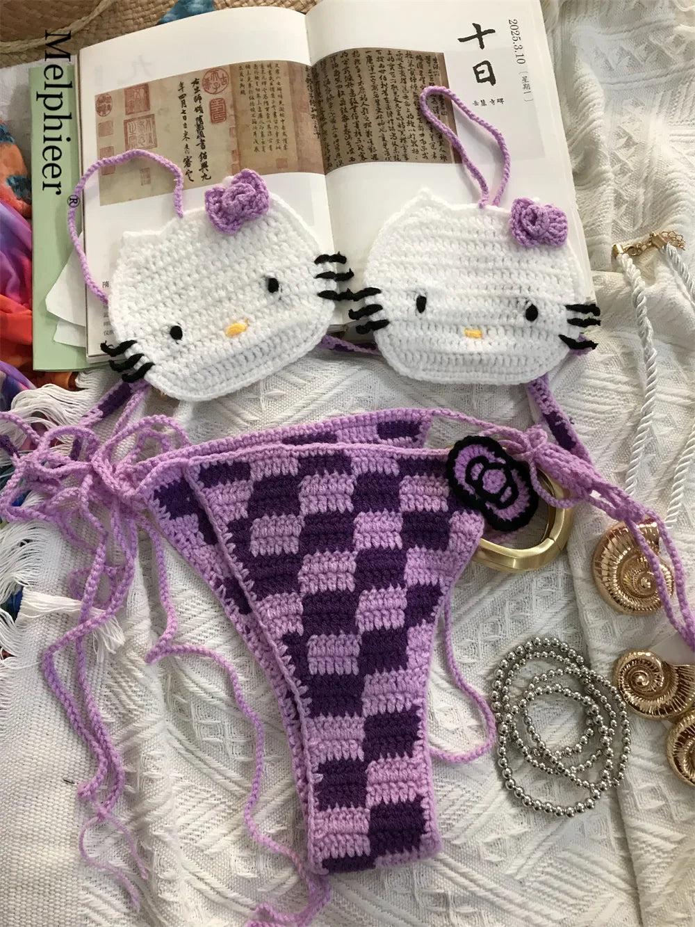 Ladies Cute Crochet Bikini Set 2 Pieces Bathing Suit Sexy Micro Bikinis Ties Swimsuit Thong Suit