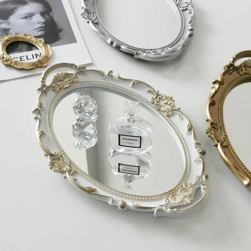Vintage Oval Jewelry Display Tray Mirror