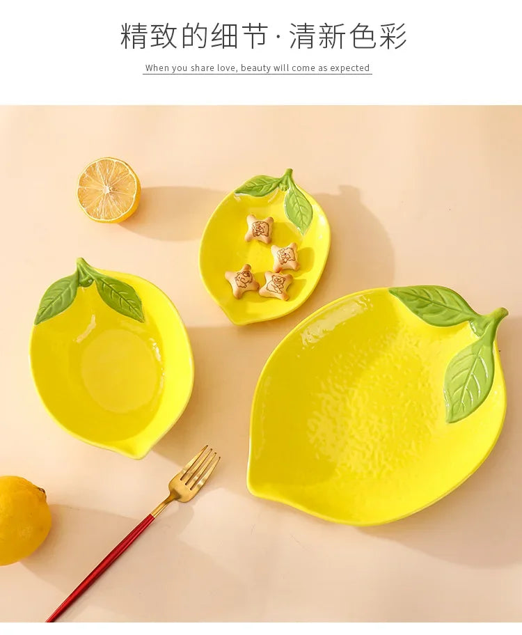 Lemon Shaped Ceramic Dinner Plate Soup Bowl - Fruit Snack Dishes Tableware