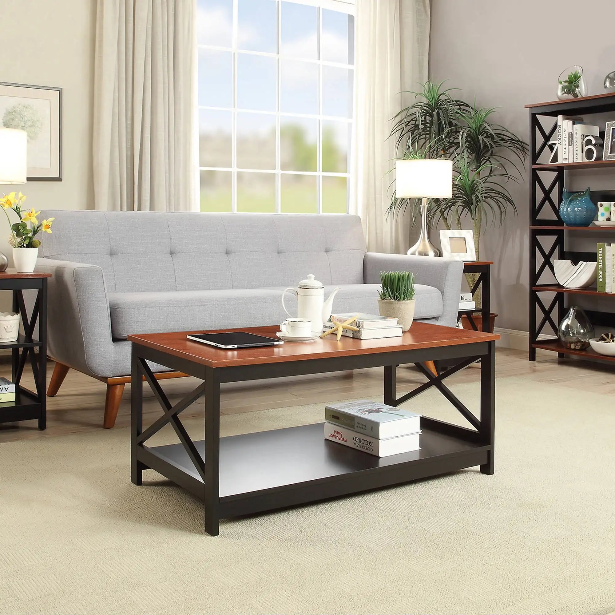 Oxford Coffee Table with Shelf, Transitional & Coastal Style,Two Tiers of Spacious Shelving