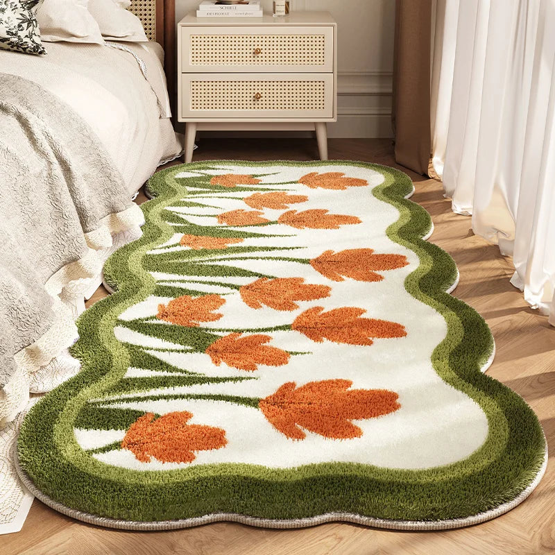 Flower Pattern Carpets for Living Room Thickend Plush Bedroom Decor Carpet Fluffy Soft Bedside Floor Mat Washable Cloakroom Rug