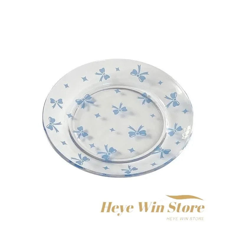 Pink and Blue Bow Glass Plate Plate