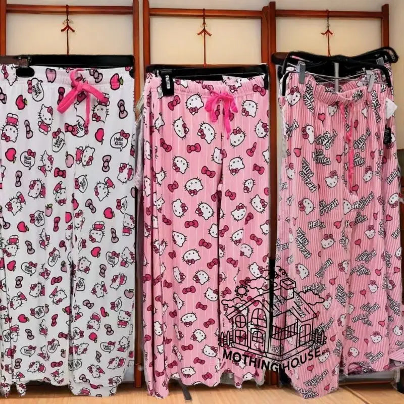 Hello Kitty Anime Y2k Kawaii Pajamas Women Loose Cartoon Casual Home Pants Trousers Girl Pajama Pants