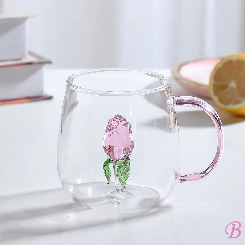 Cute Creative 3D Glass Cups Transparent Mugs With Handle