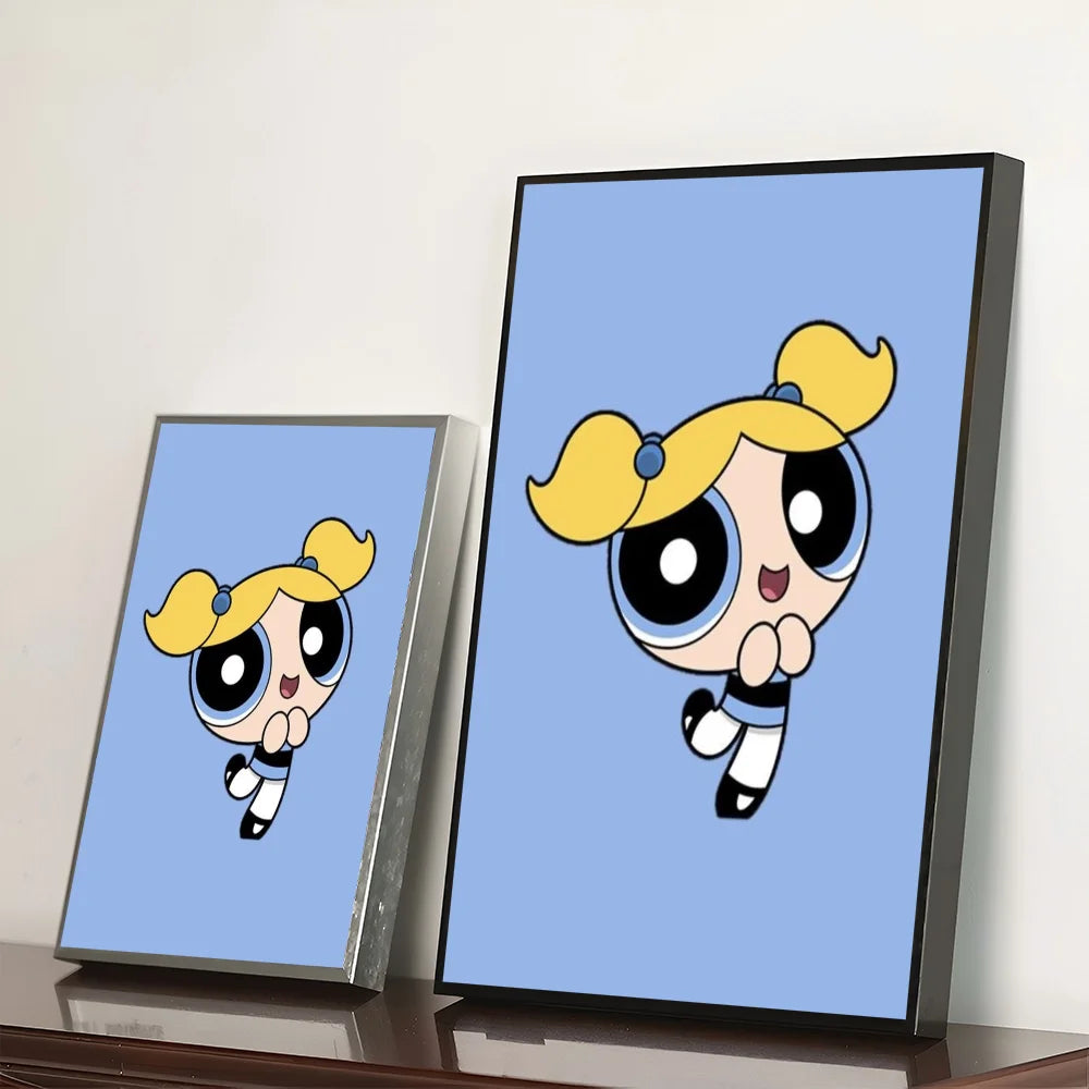 Cartoon P-Powerpuff Girls Poster Self-adhesive Art Waterproof Paper Sticker Wall Decoration