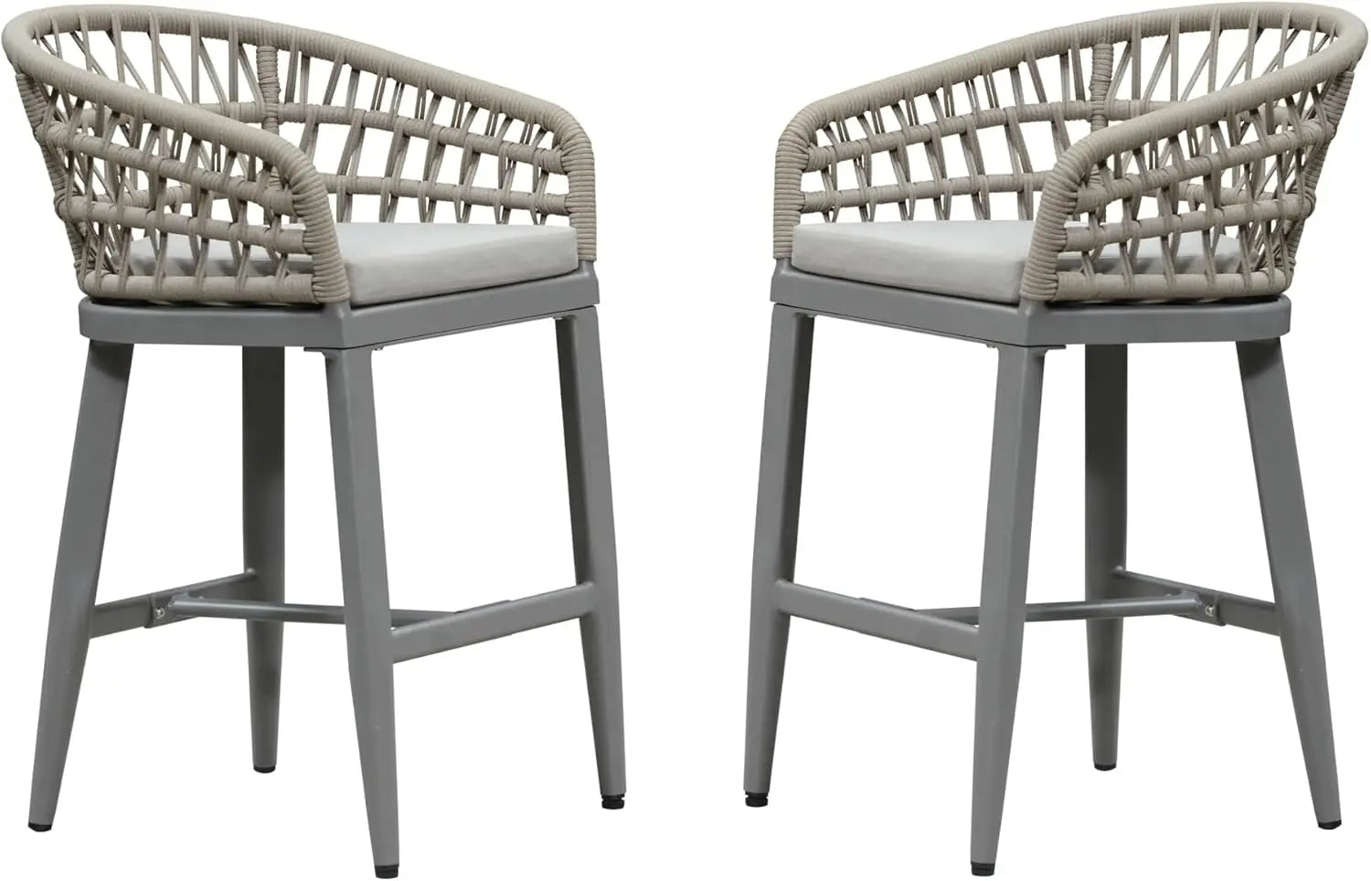 Outdoor Rattan Counter Height Bar Stools Chair, Modern Upholstered Patio Bar Stool with Backrest for Indoor and Outdoor Kitchen